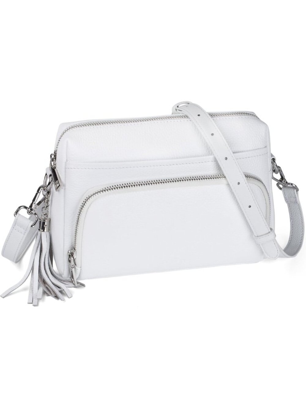 Women's White Genuine Leather Crossbody Bag Travel Purse with Built in Wallet